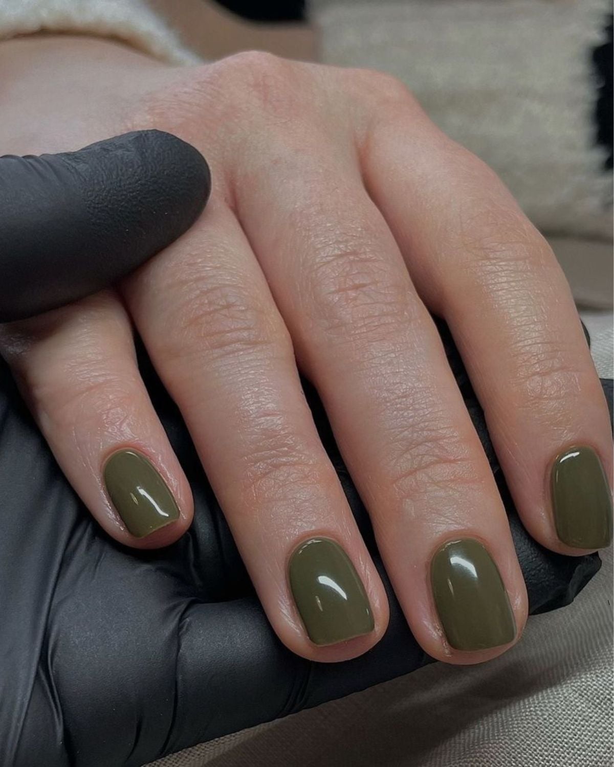 Short Square Velvet Deep Olive Green Nails