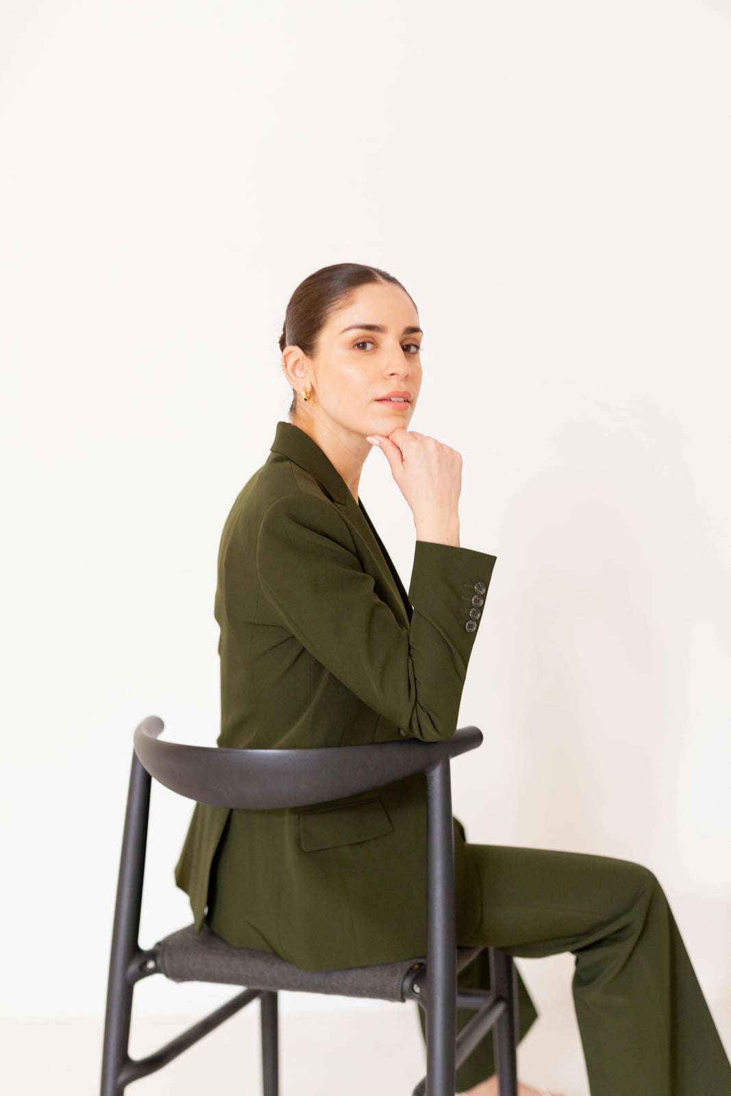 Fitted Olive Green Suit Jacket with Sharp Tailoring — Olive Green Outfits