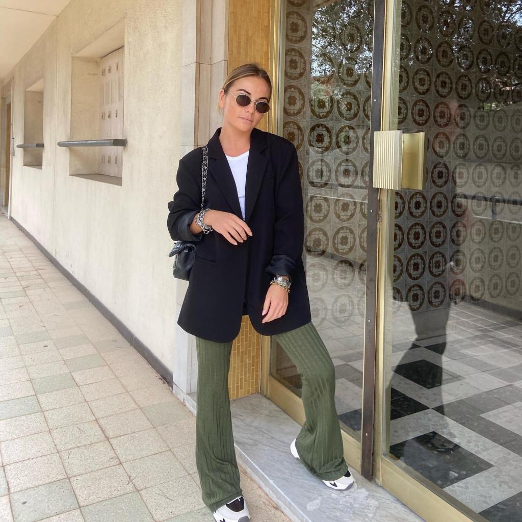 Olive Green Wide-Leg Pants with Graphic T-Shirt and Quilted Jacket — Olive Green Outfits