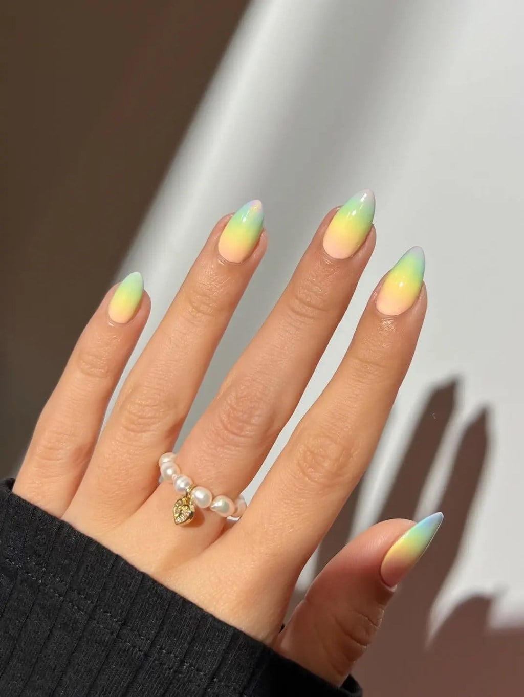 Pastel Yellow Pink Blue Lavender Ombré Almond Nails Pastel Yellow Pink Blue Lavender Ombré Almond Nails — Ombré Nails