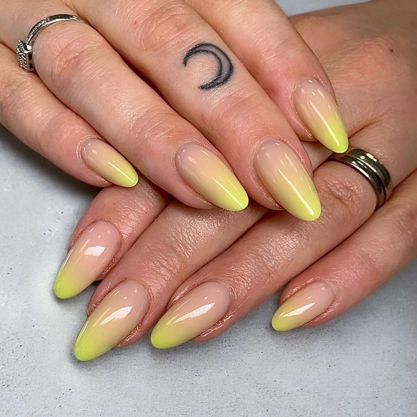 Pale Yellow to Nude Ombré Long Almond Nails Pale Yellow to Nude Ombré Long Almond Nails — Ombré Nails