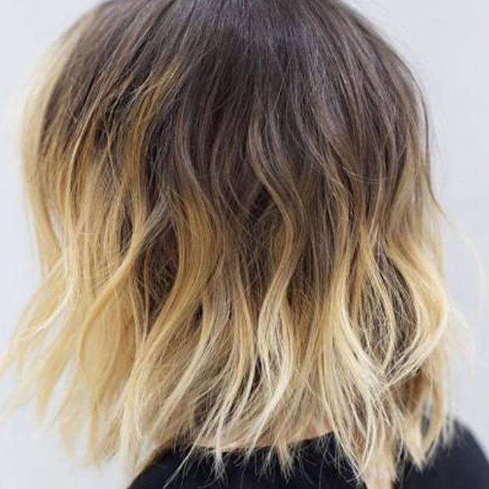 Chin Length Bob With Dark Brown To Blonde Ombre Chin Length Bob With Dark Brown To Blonde Ombre — Ombre Hair