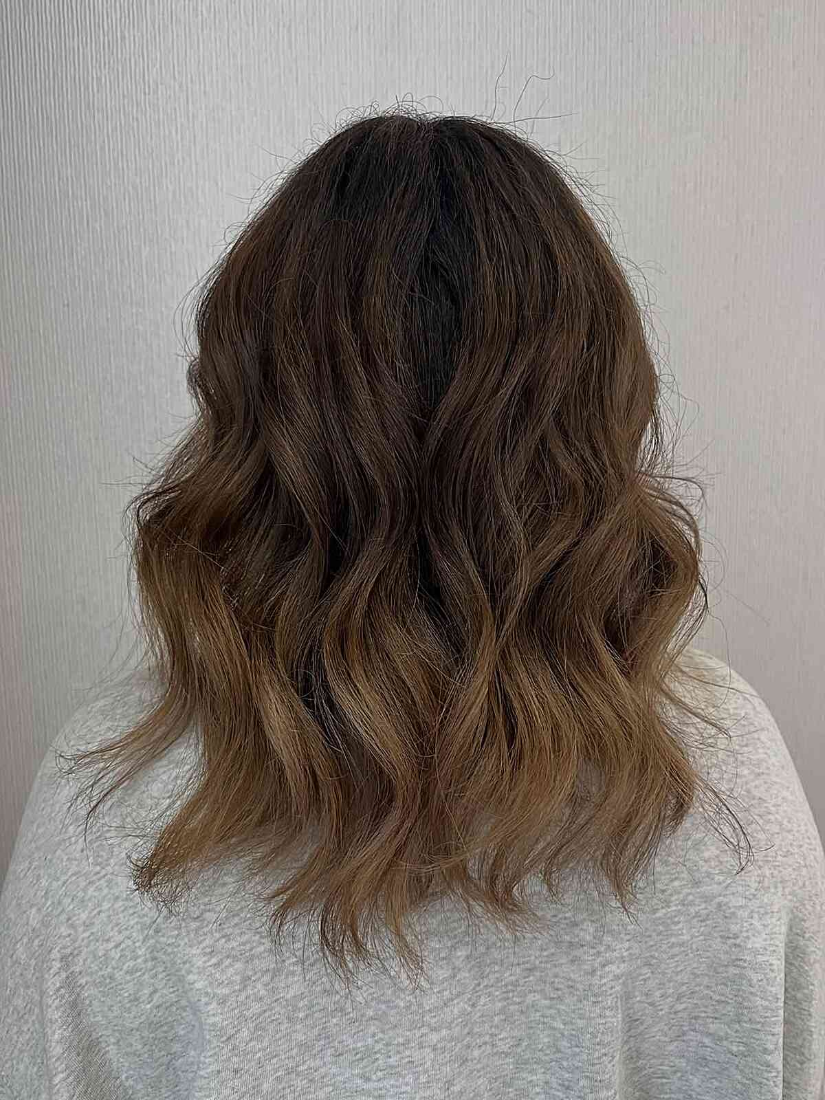 Collarbone Lob With Natural Dark Brown To Light Brown Ombre Collarbone Lob With Natural Dark Brown To Light Brown Ombre — Ombre Hair