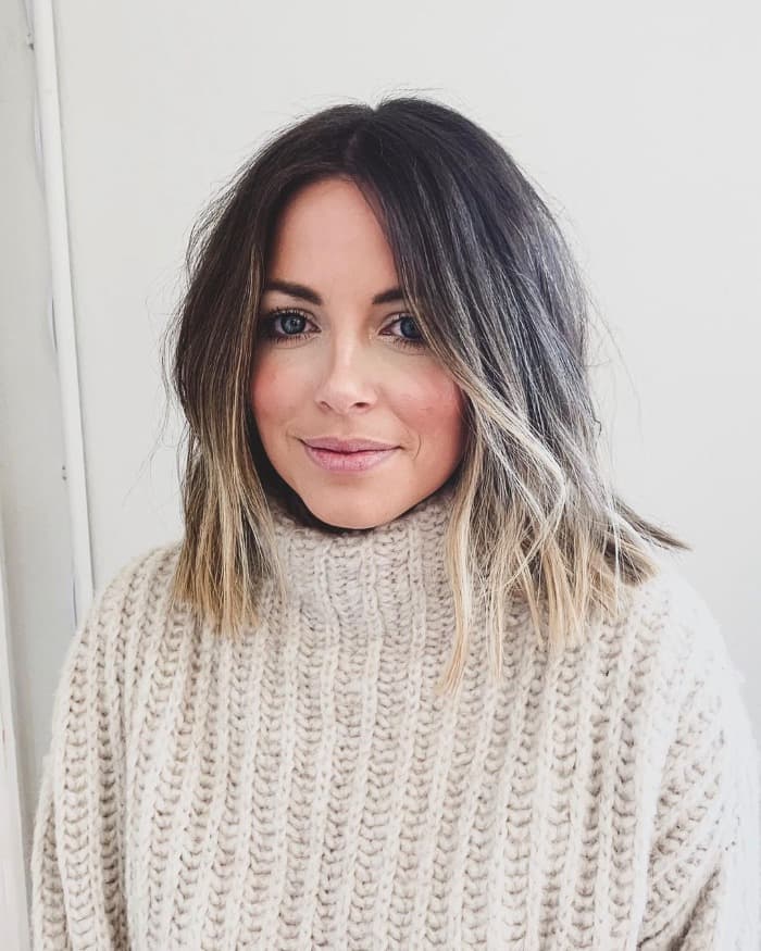 Collarbone Lob With Air-Dried Wavy Texture And Curtain Bangs Collarbone Lob With Air-Dried Wavy Texture And Curtain Bangs — Ombre Hair