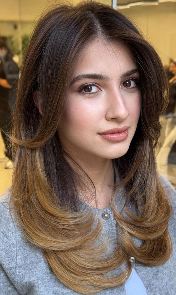 Collarbone Layers With Dark Brown To Light Brown Ombre Collarbone Layers With Dark Brown To Light Brown Ombre — Ombre Hair