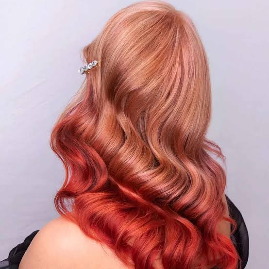 Mid-Back Rose Gold To Fiery Red Ombre Mid-Back Rose Gold To Fiery Red Ombre — Ombre Hair