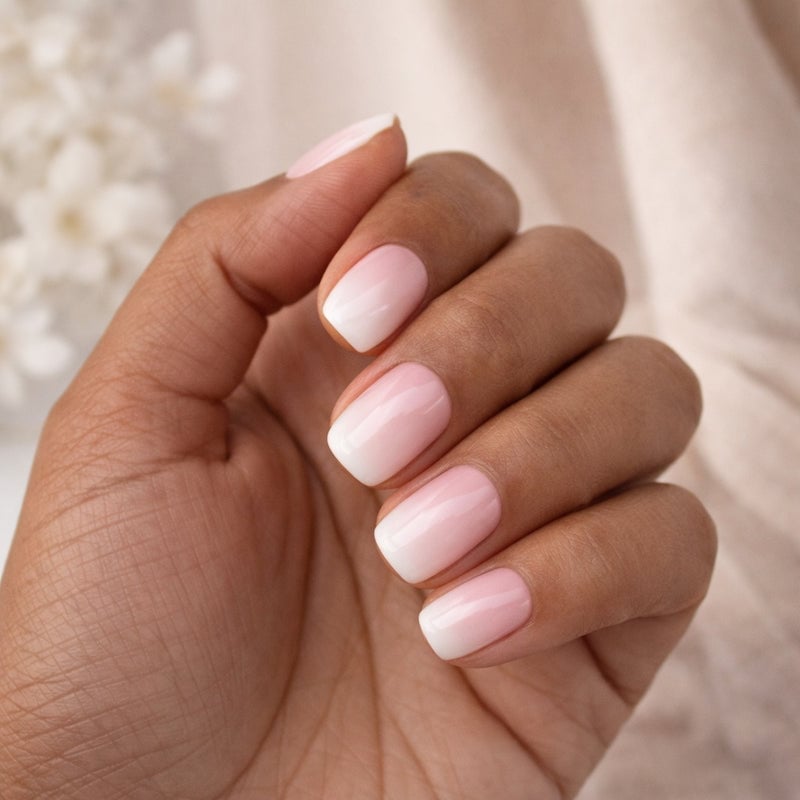 Short Soft Square Pink to White Glossy Ombre — Ombre Nails