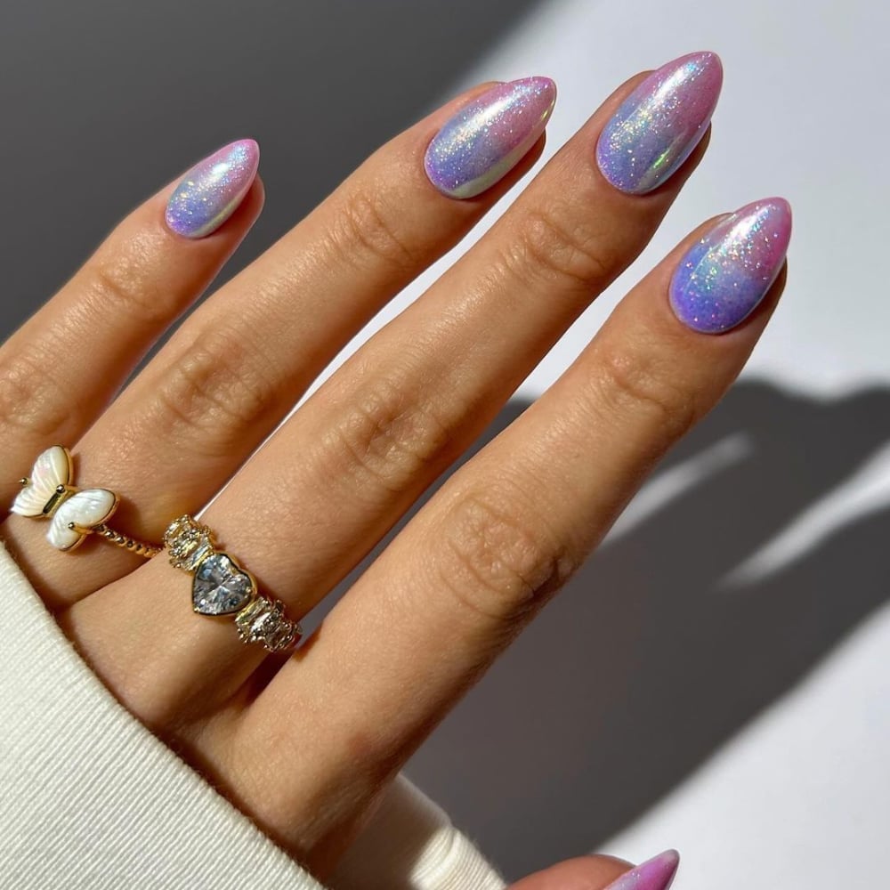 Short Almond Pastel Chrome Ombre — Ombre Nails