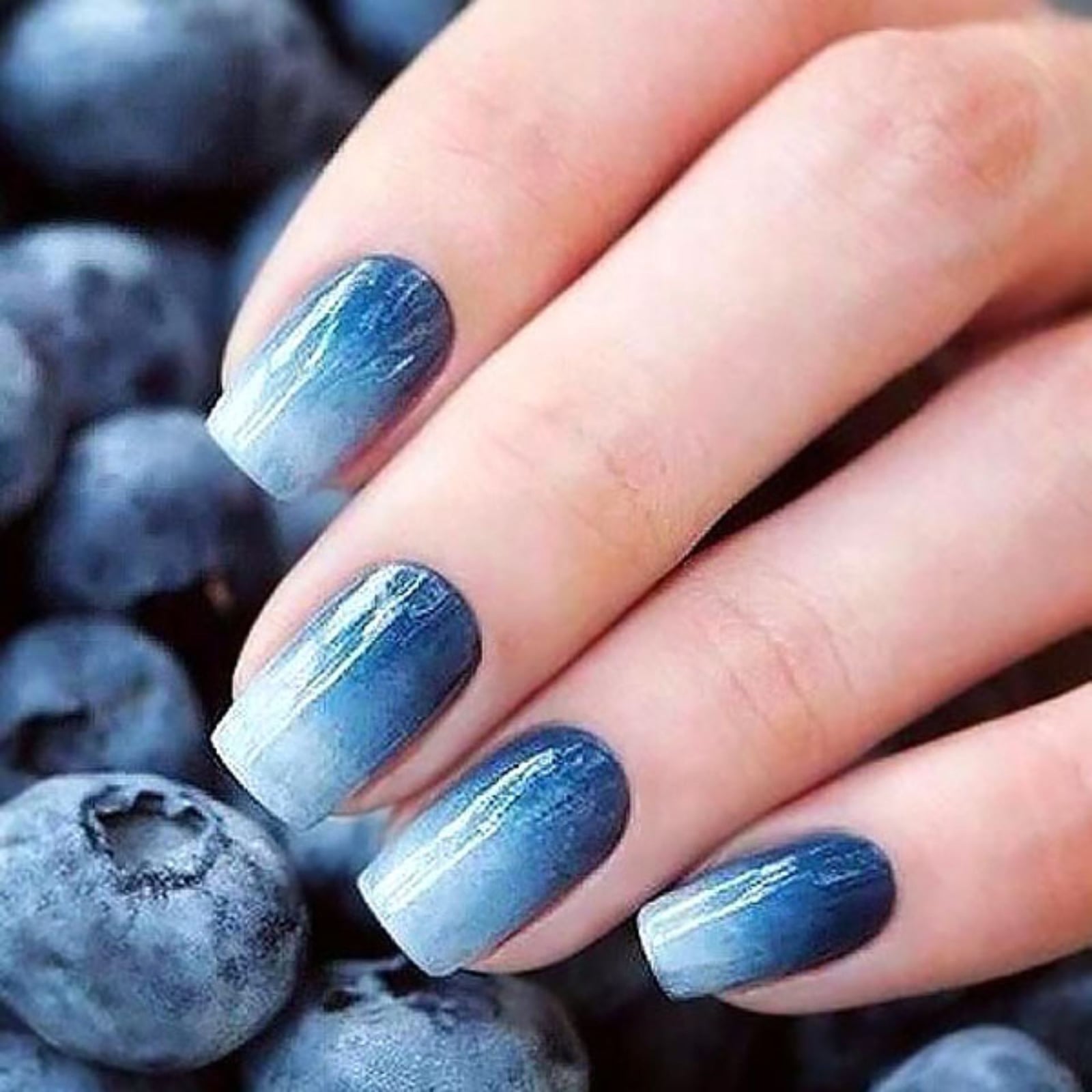 Medium Square Blue to Light Blue Glossy Ombre — Ombre Nails