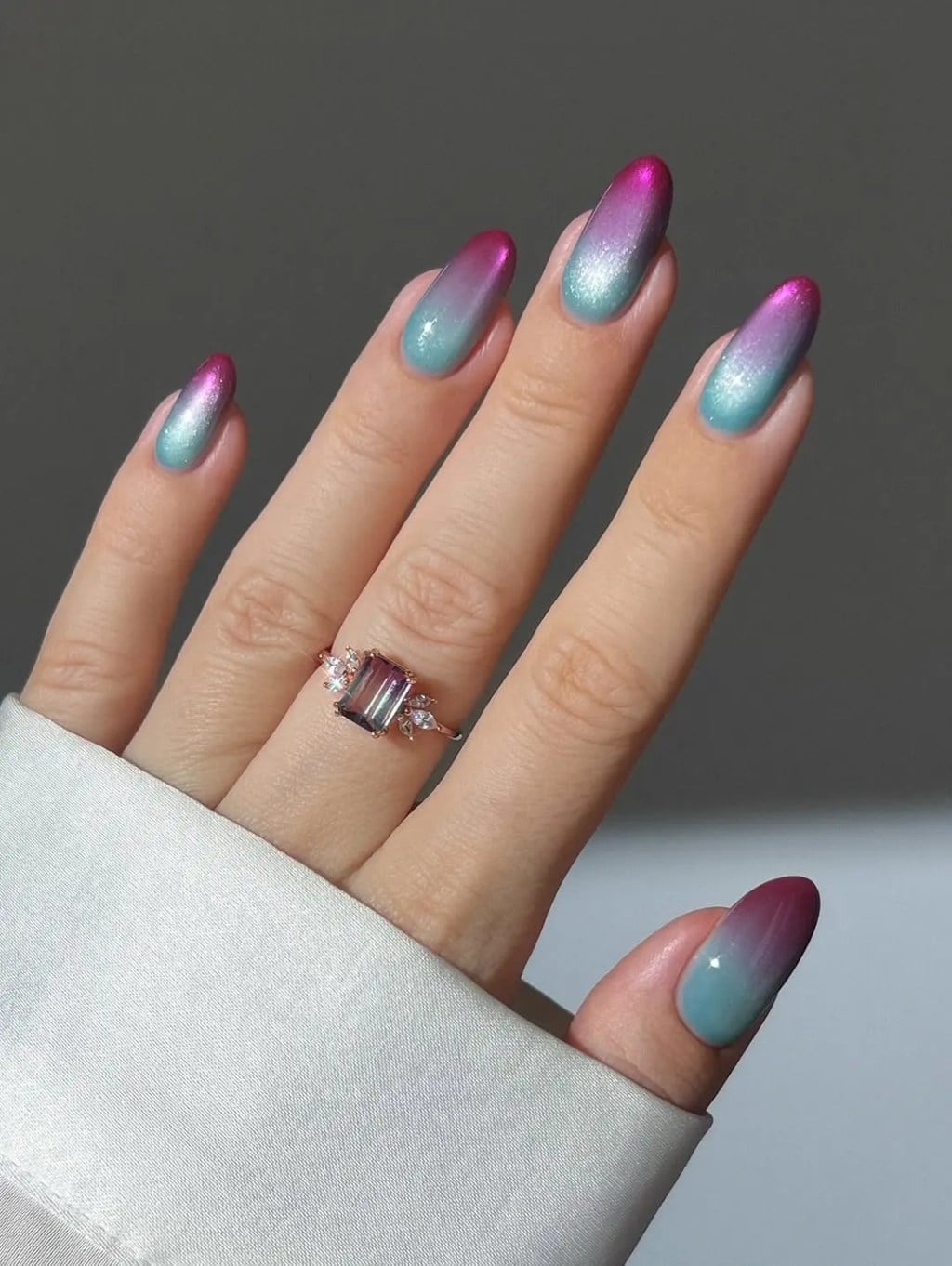 Medium Almond Iridescent Pink to Turquoise Ombre — Ombre Nails