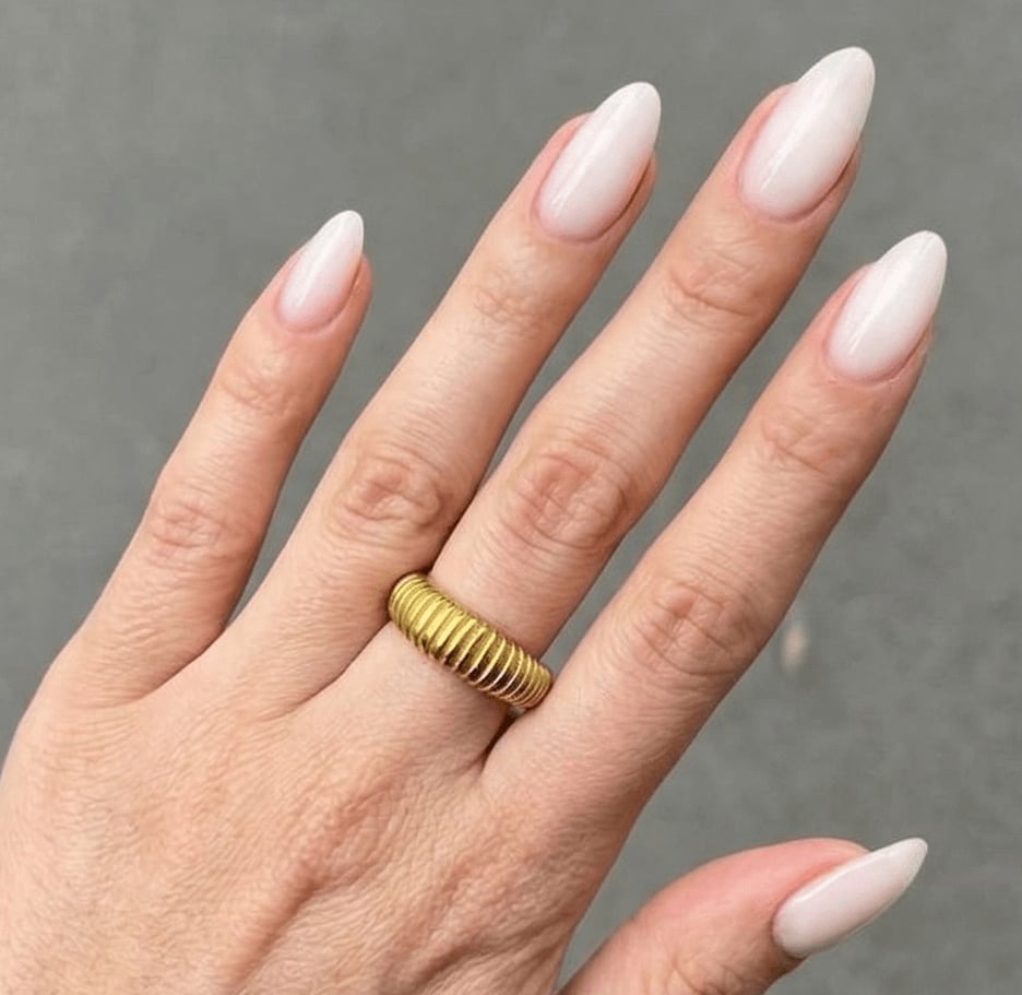 Medium Almond Milky Translucent Nails Medium Almond Milky Translucent Nails — One Color Nails