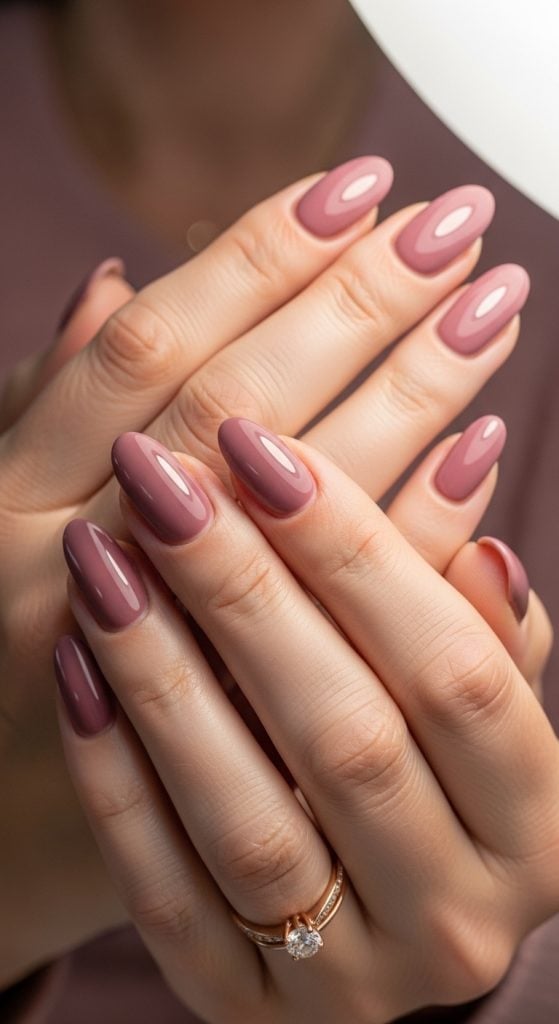 Short Almond Muted Mauve Nails Short Almond Muted Mauve Nails — One Color Nails