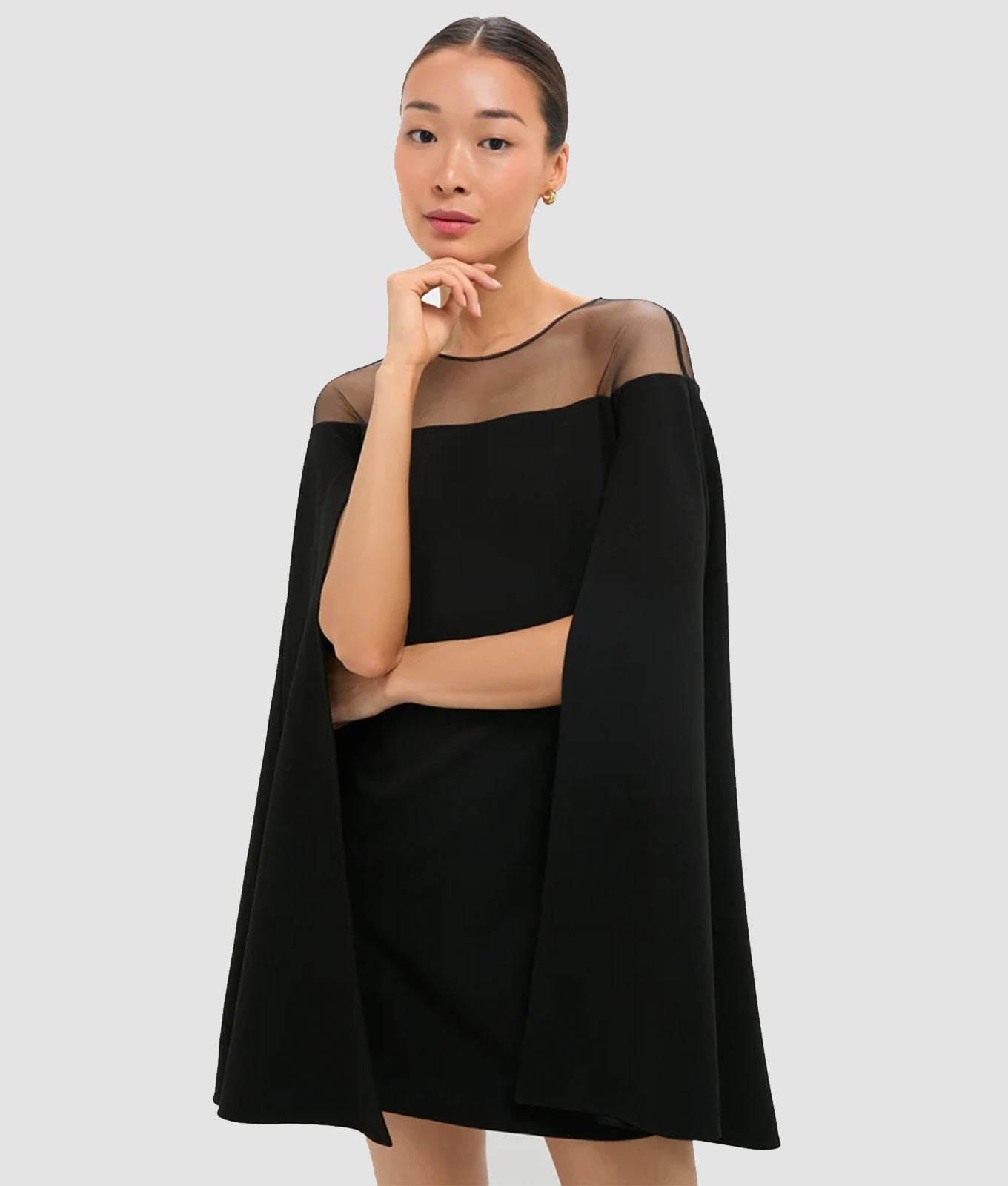 Black Dress with Sheer Mesh Neckline and Cape Sleeves — Opera Outfits