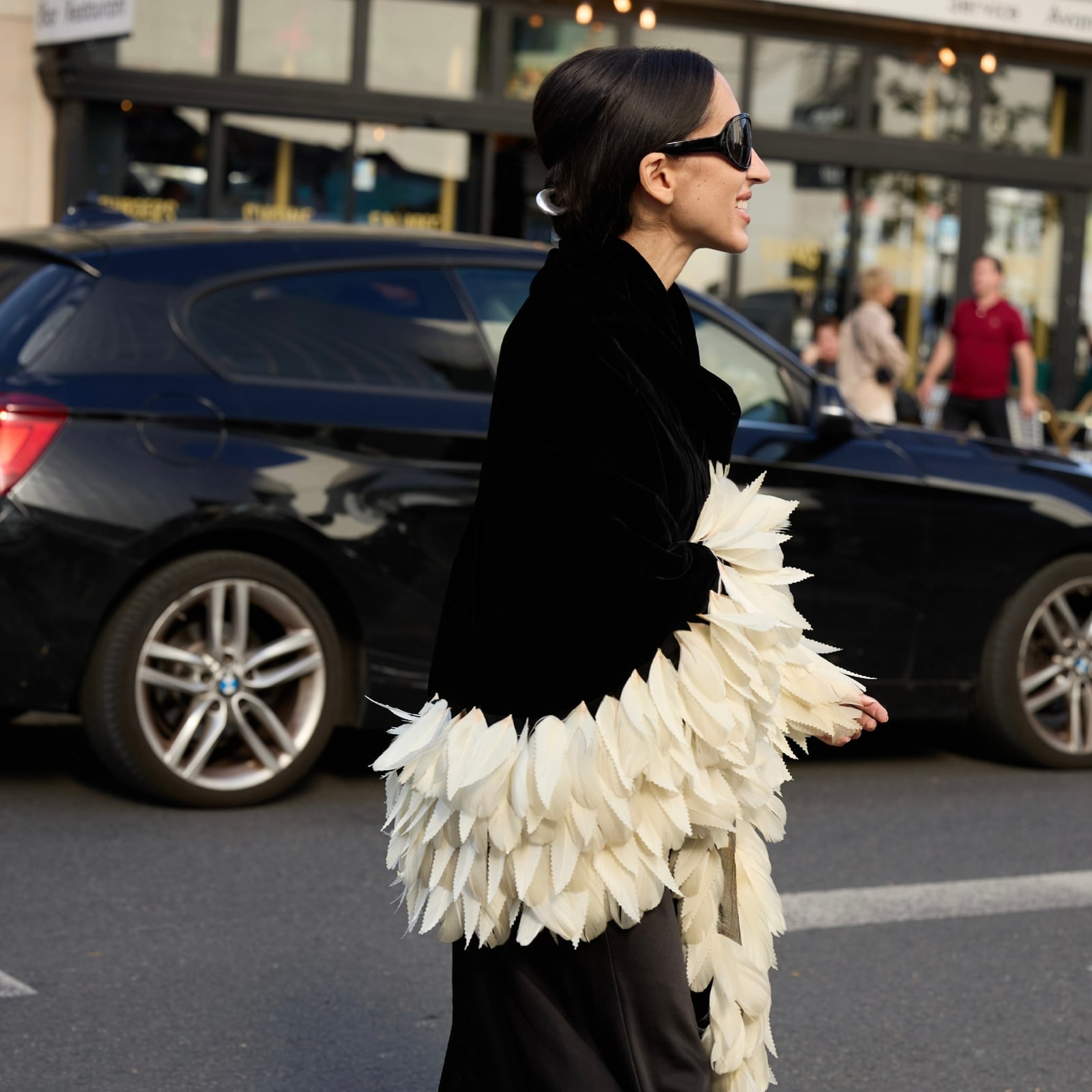 Black Velvet Cape with White Feather Trim — Opera Outfits
