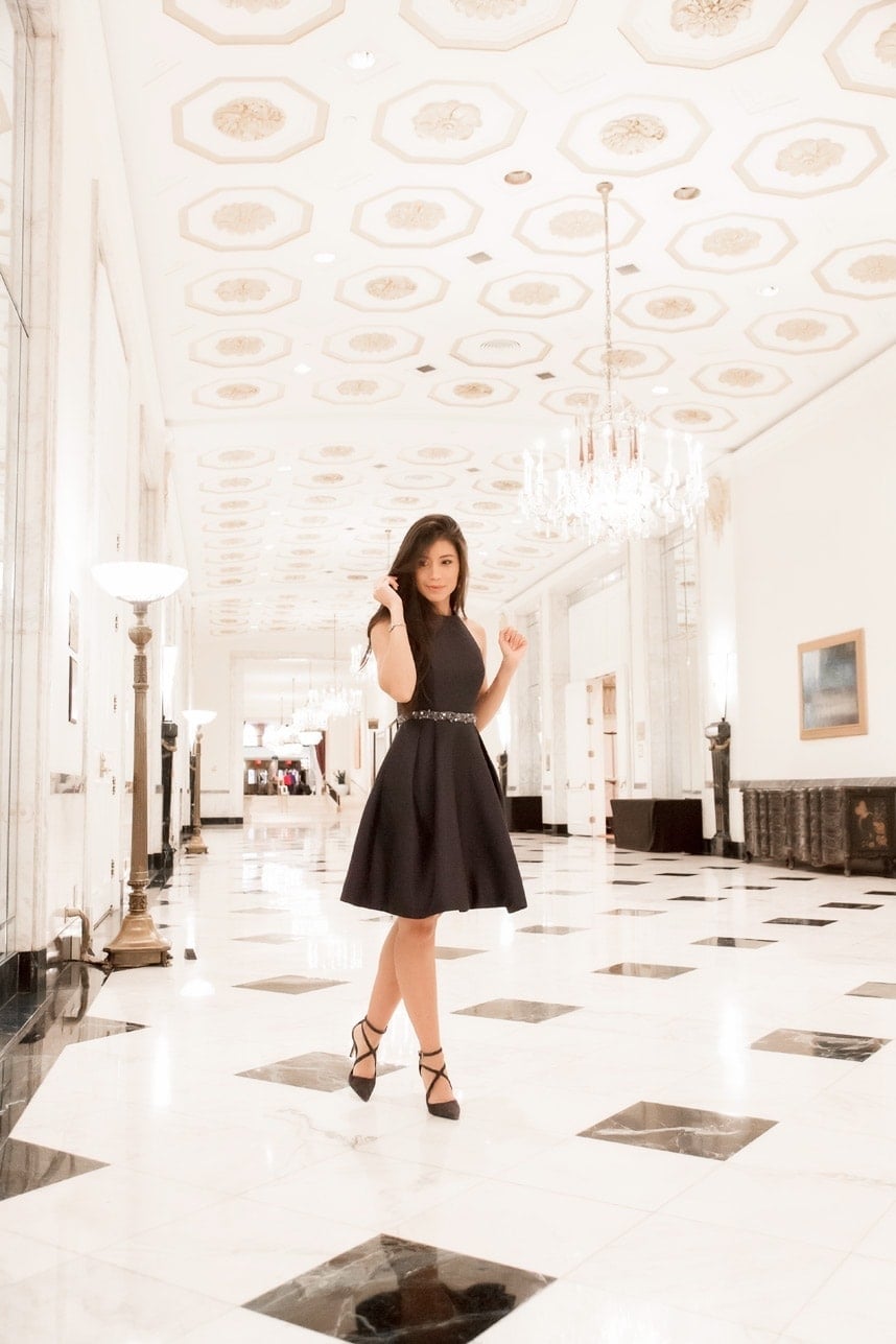 Black Halter Neck Fit and Flare Dress with Silver Belt — Opera Outfits