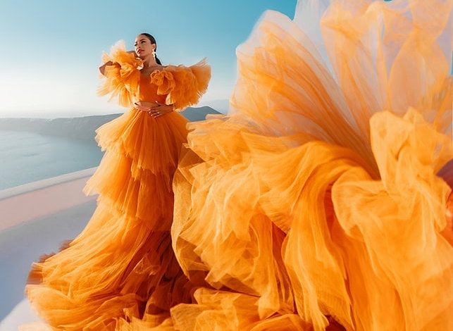 Orange fluffy dress