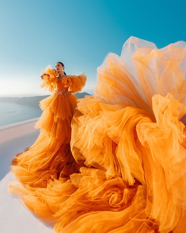 Dramatic Orange Tiered Tulle Gown — Orange Dress