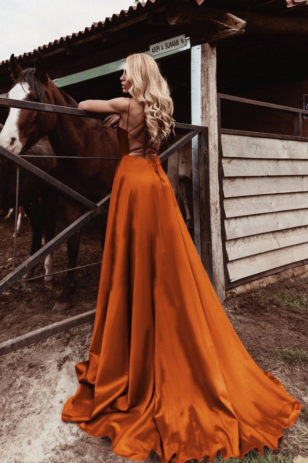 Rust Orange Satin Formal Dress with Lace-up Back — Orange Dress