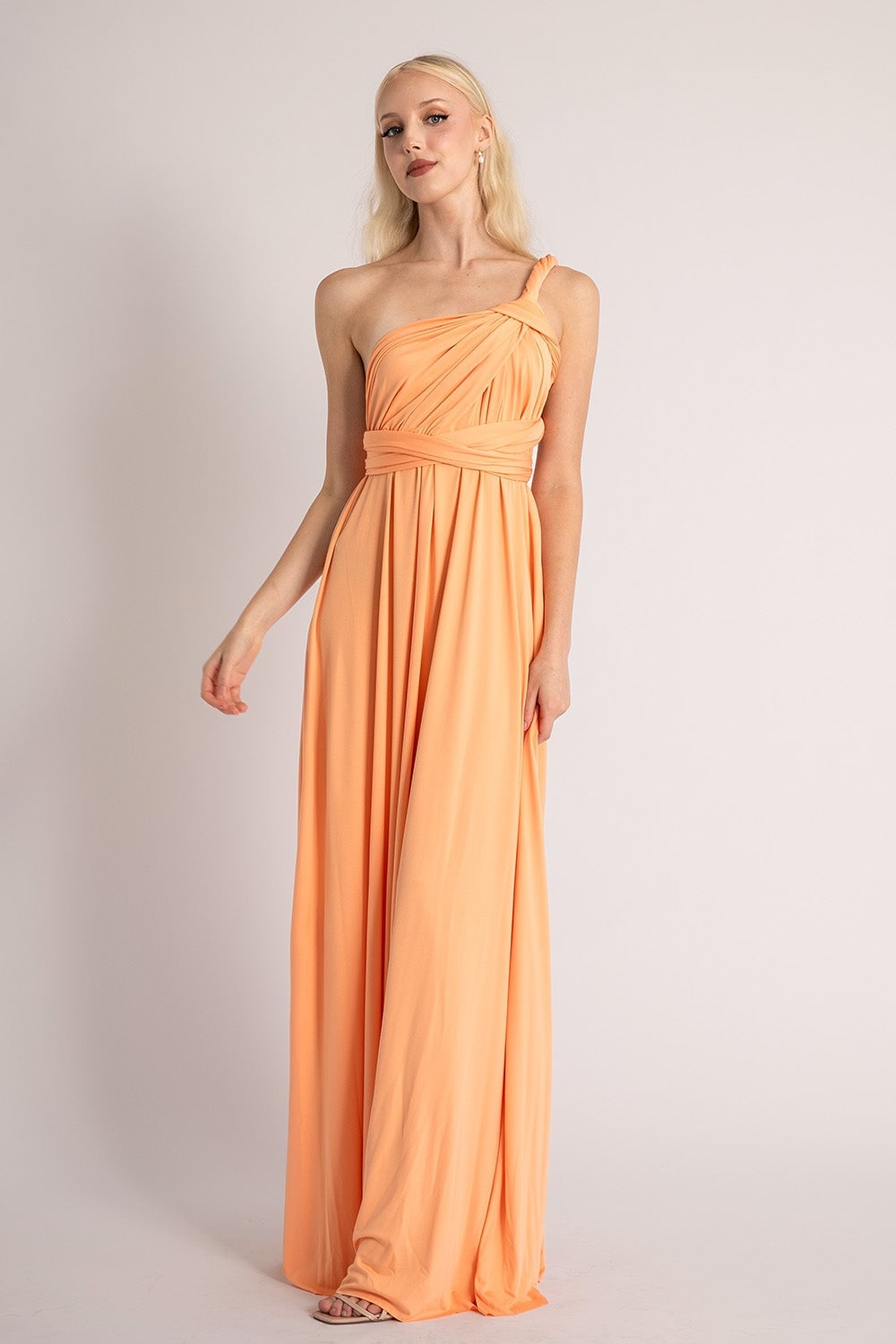 Soft Peach Orange Multiway Neckline Maxi Dress — Orange Dress