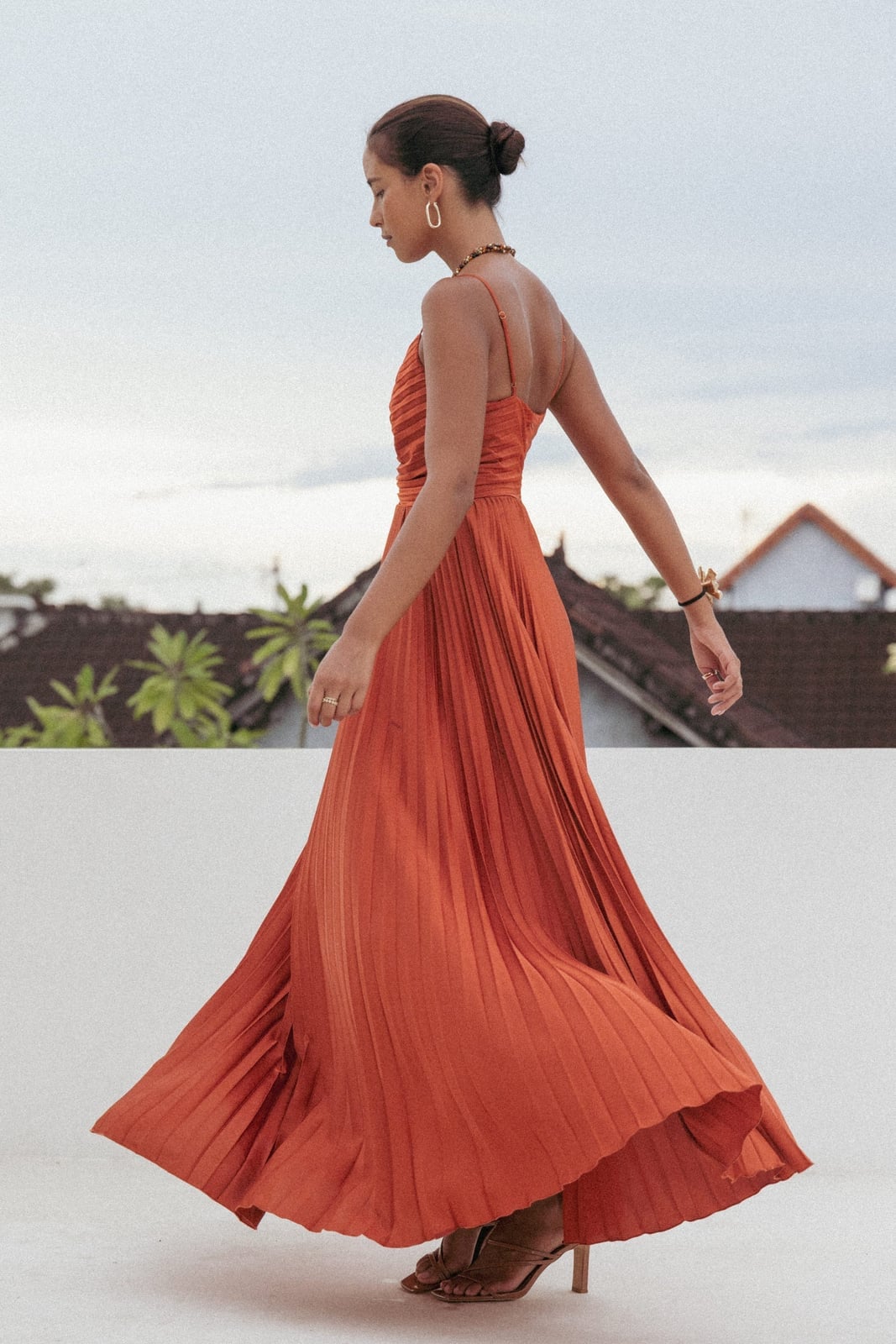 Sunset Orange Pleated Maxi Dress — Orange Dress