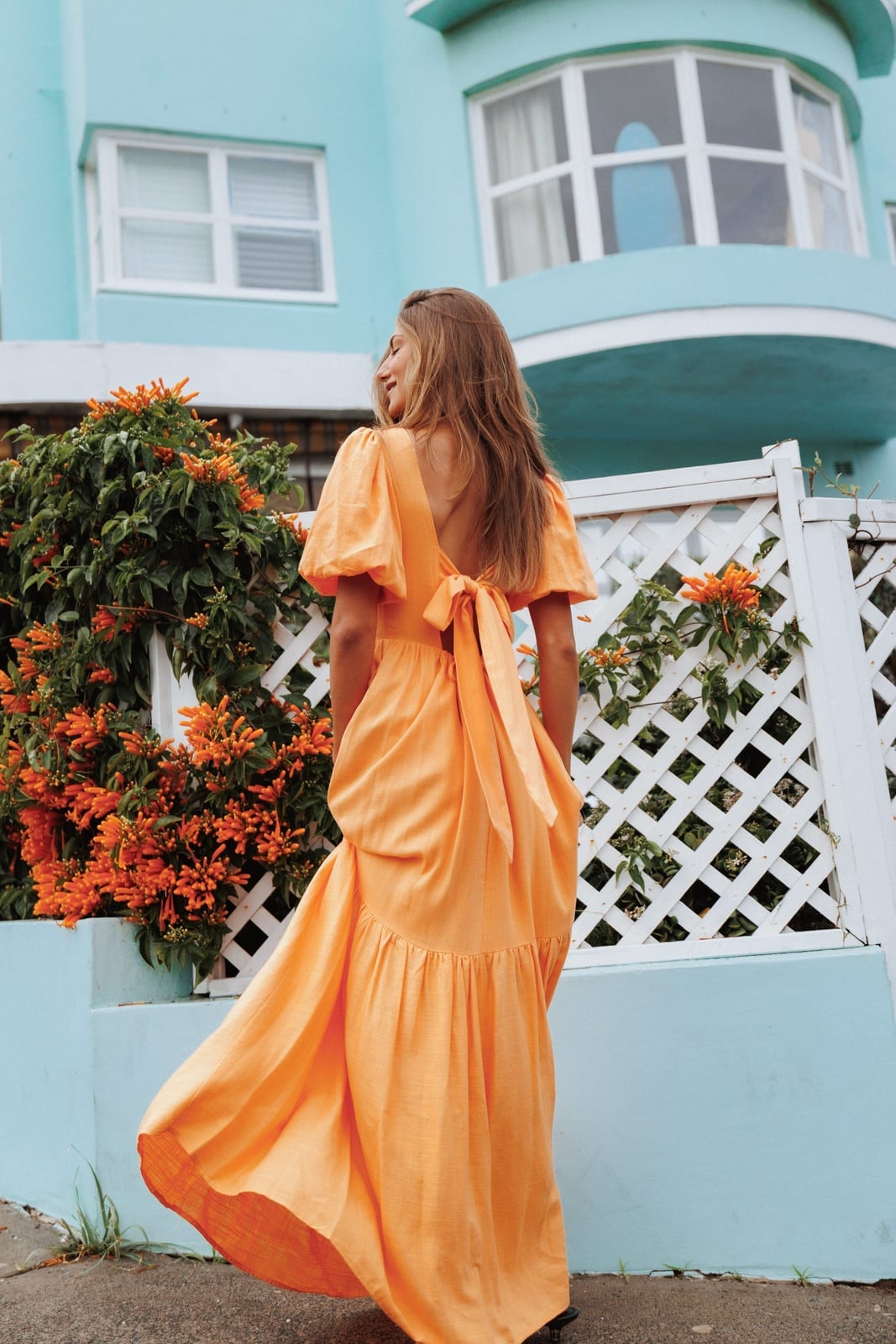 Soft Orange Puff Sleeve Tiered Maxi Dress — Orange Dress