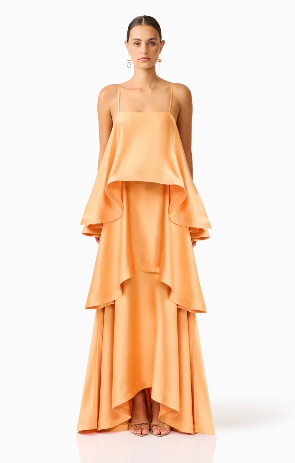 Bright Orange Chiffon Tiered Maxi Dress — Orange Dress
