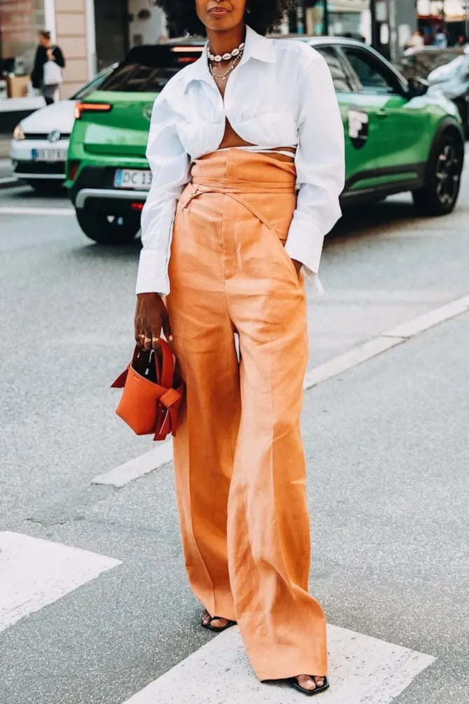 High-waisted Orange Linen Pants for Chic Casual High-waisted Orange Linen Pants for Chic Casual — Orange Outfits