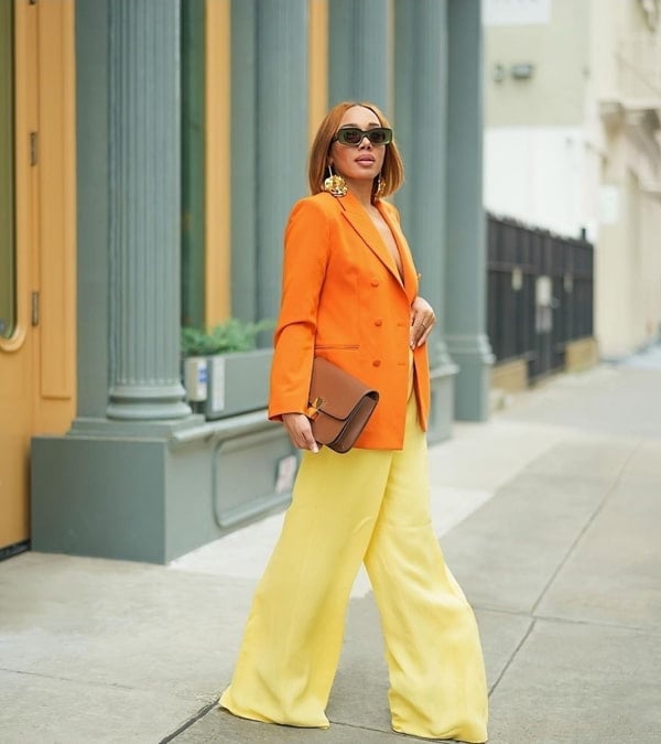 Orange Blazer with Yellow Wide-Leg Trousers Orange Blazer with Yellow Wide-Leg Trousers — Orange Outfits