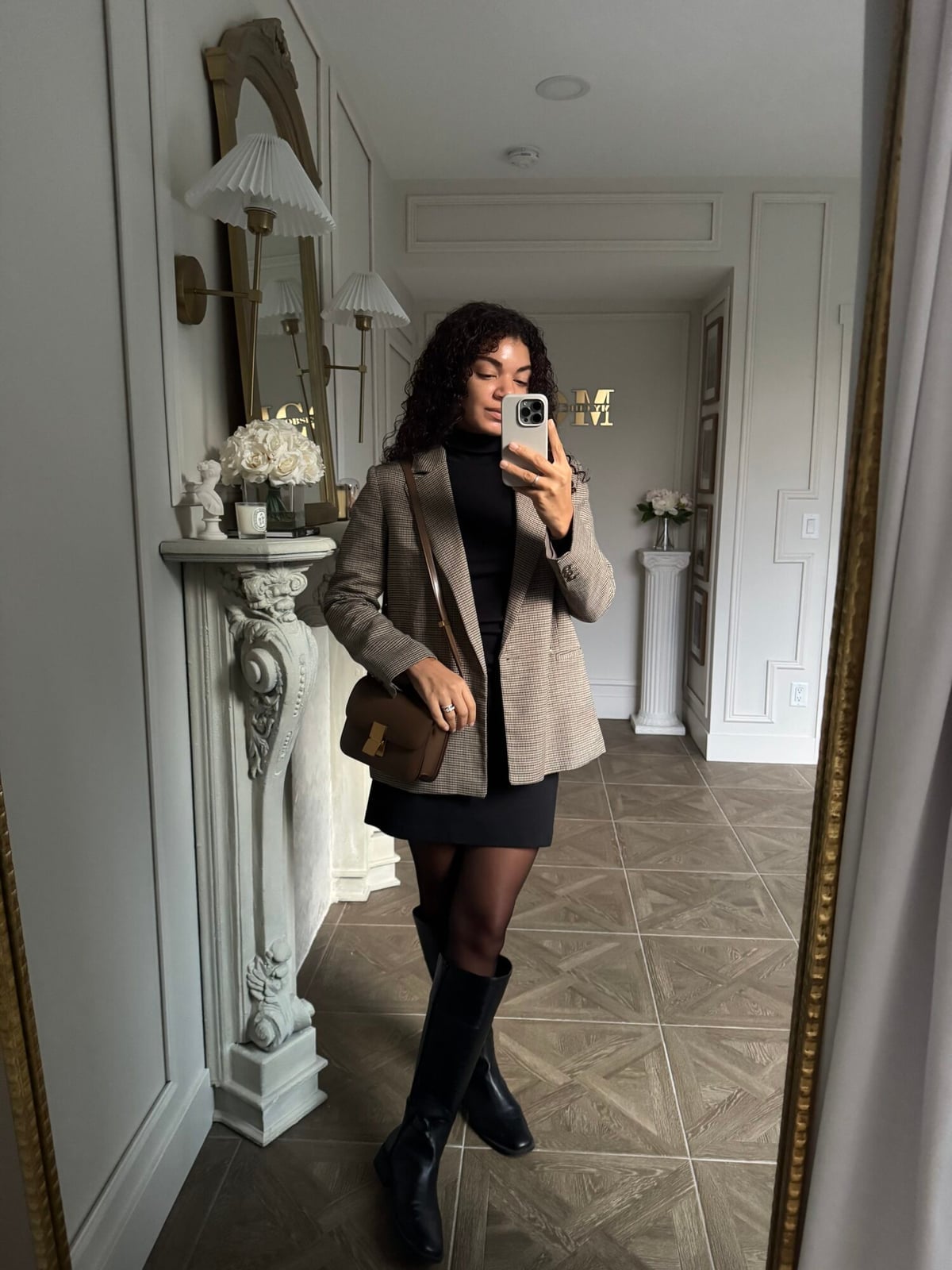 Sheer Black Tights with a Plaid Blazer, Fitted Sheer Black Tights with a Plaid Blazer, Fitted — Outfits with Tights