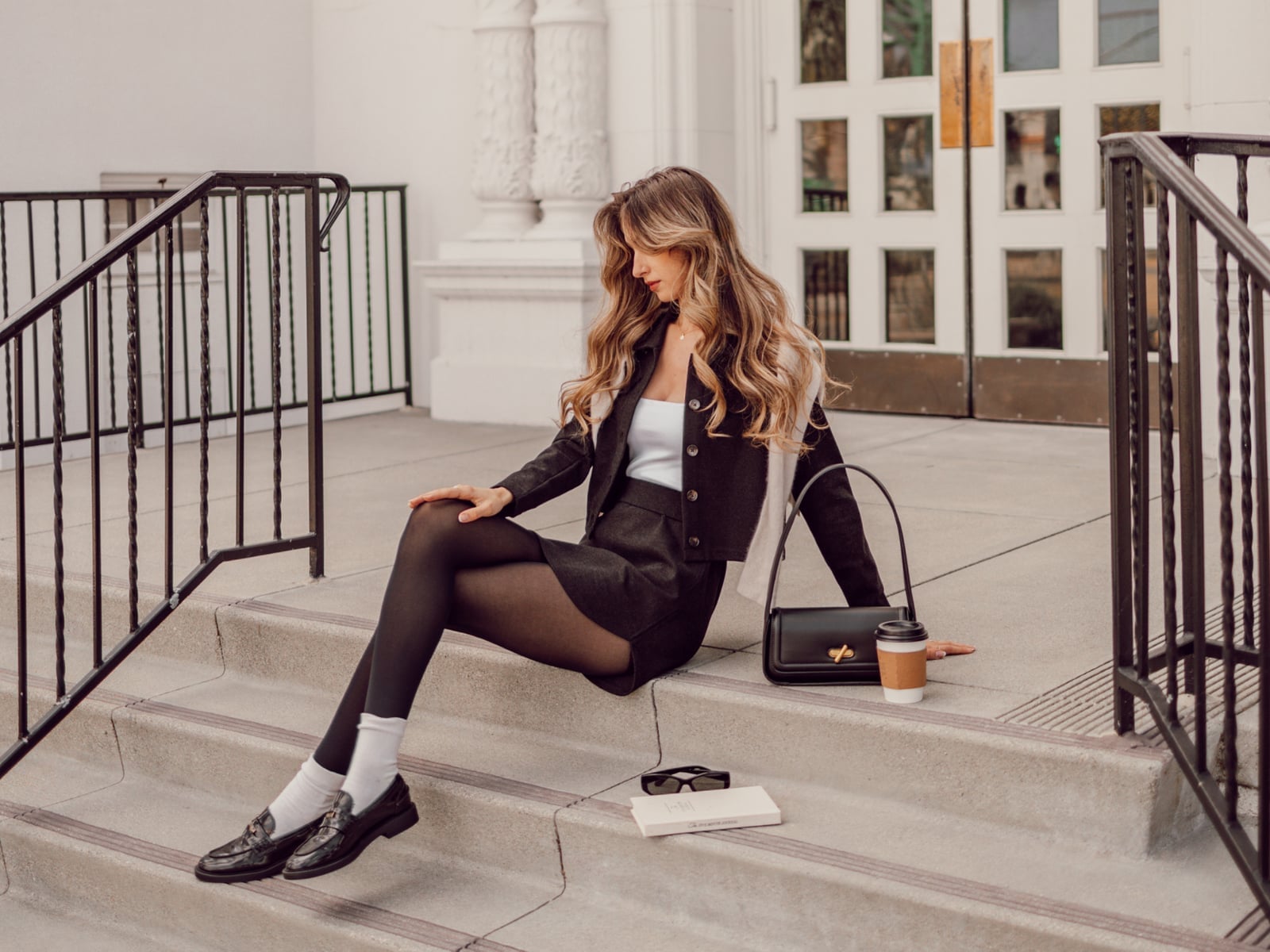 Black Opaque Tights with a Mini Skirt and Cropped Jacket Black Opaque Tights with a Mini Skirt and Cropped Jacket — Outfits with Tights