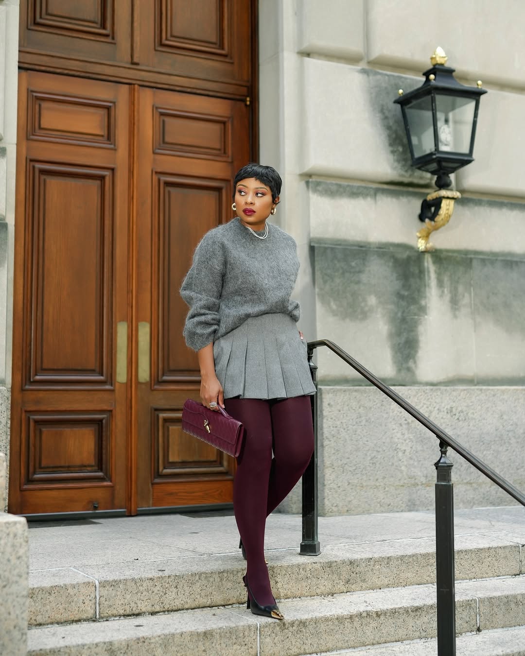 Burgundy Tights with a Fuzzy Sweater Burgundy Tights with a Fuzzy Sweater — Outfits with Tights