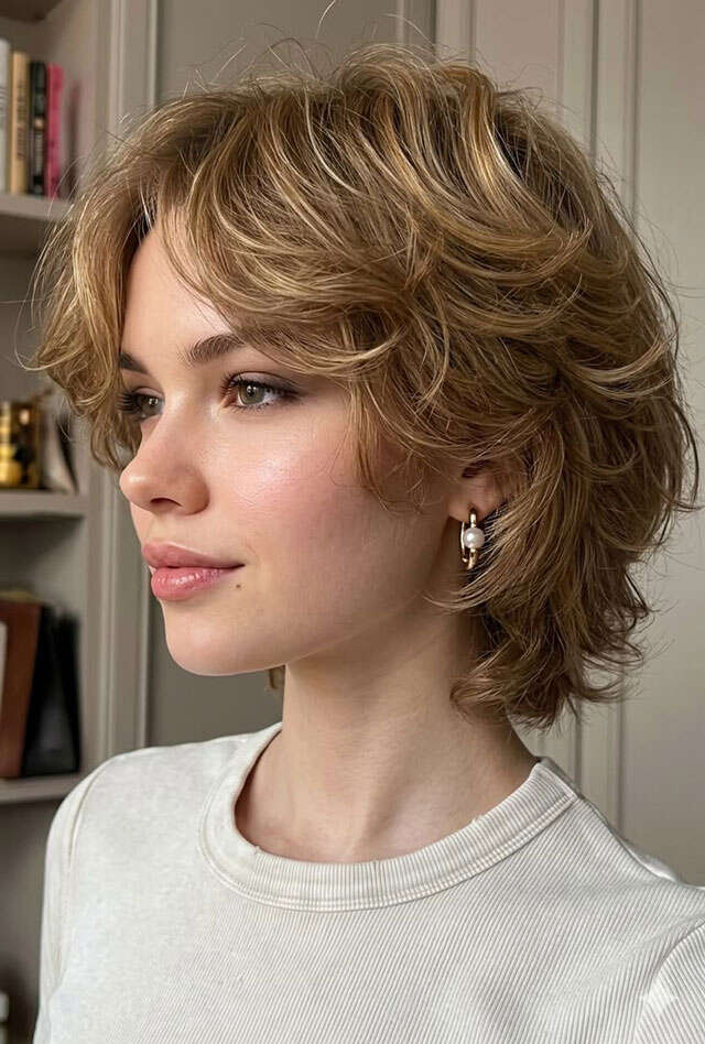 Collarbone Shag With Textured Layers And Curtain Bangs — Oval Face Haircuts