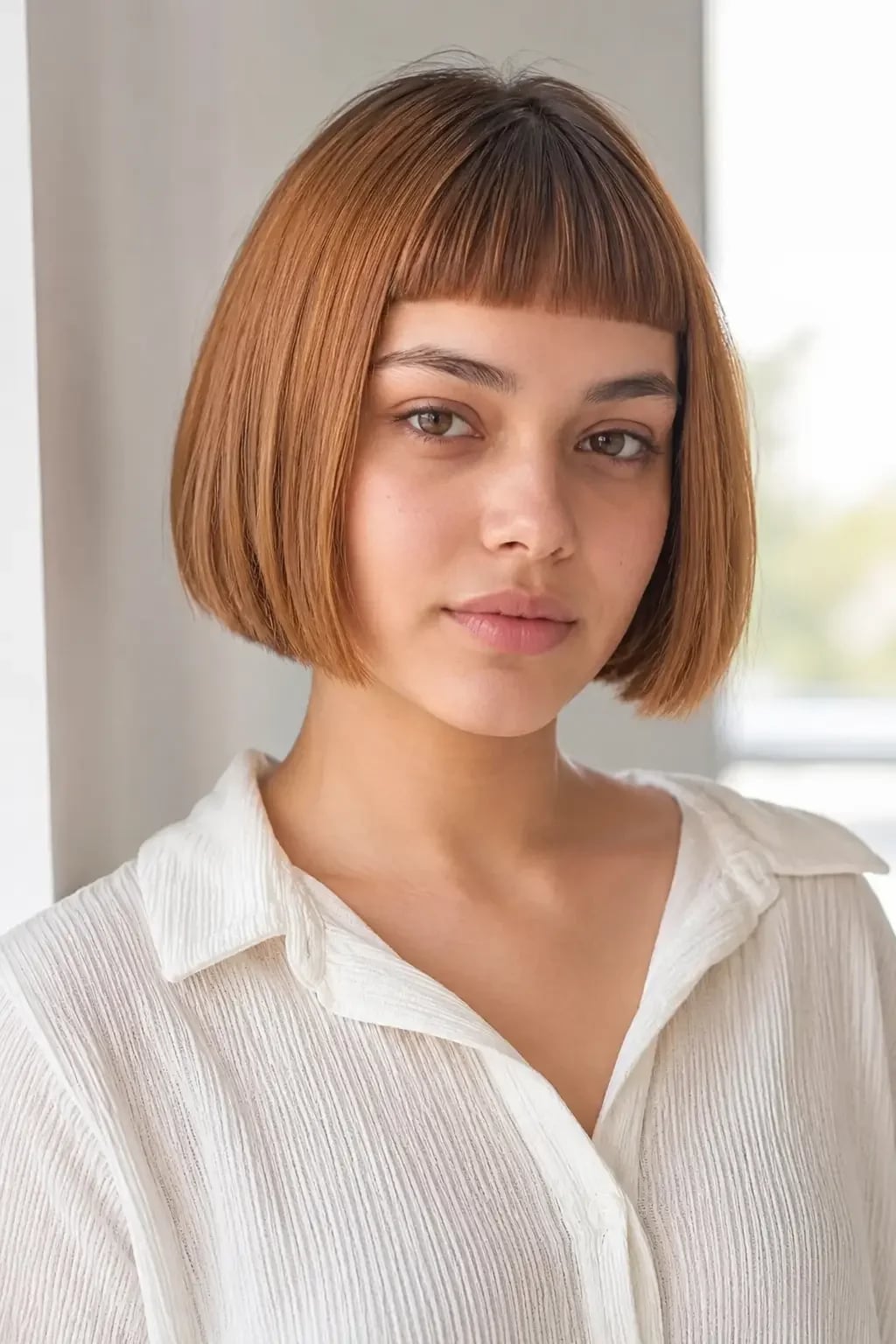 Ear Length Blunt Bob With Micro Bangs — Oval Face Haircuts