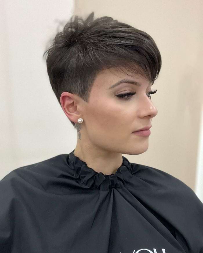 Asymmetrical Pixie With Side-Swept Bangs, Ear — Oval Face Haircuts