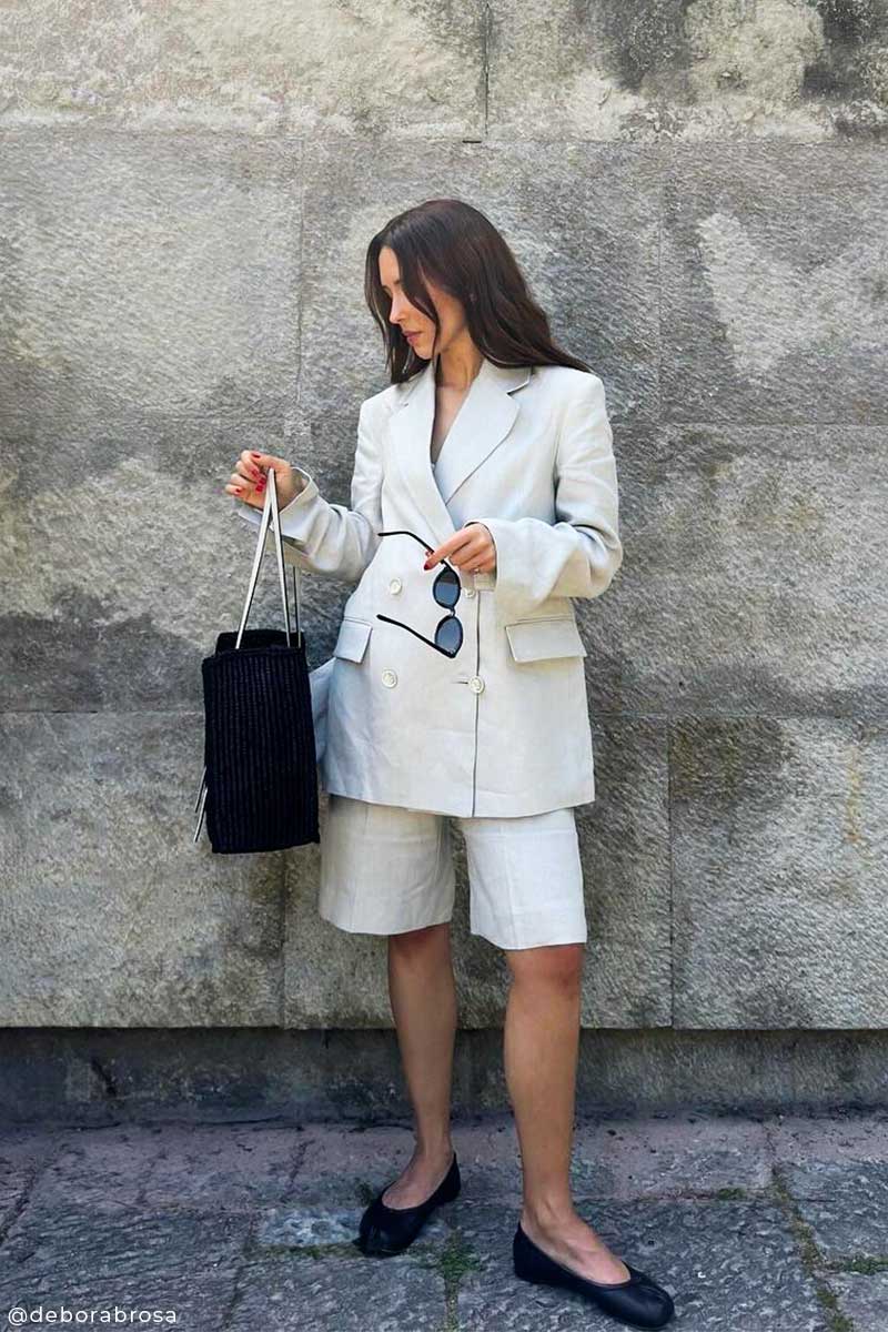 Oversized Off-White Blazer with Matching Shorts — Oversize Outfits
