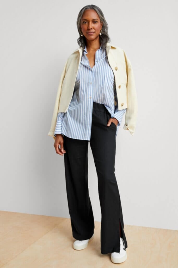 Oversize Striped Shirt Under Cream Jacket — Oversize Outfits