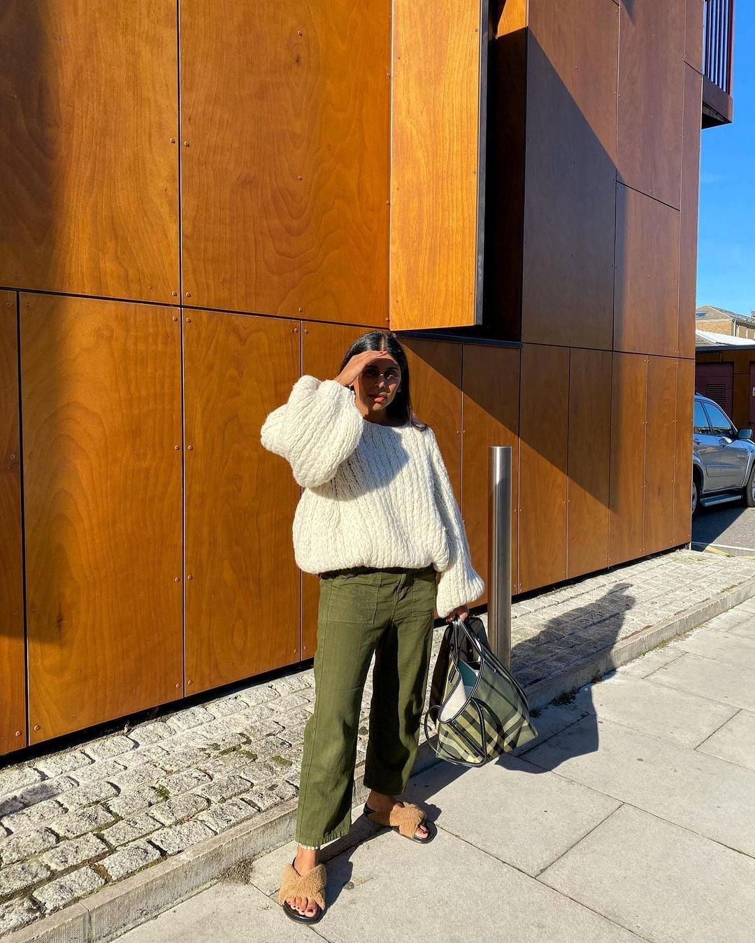 Cream Oversized Chunky Knit Sweater with Trousers — Oversize Outfits