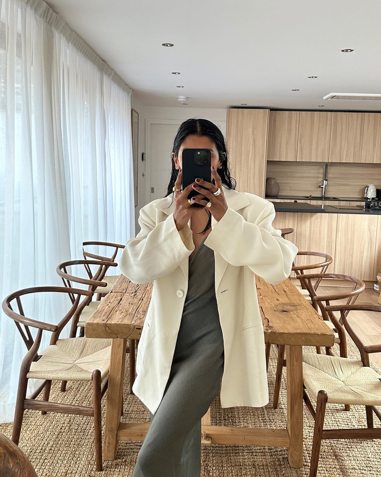 Oversized Cream Blazer Over Slip Dress — Oversize Outfits