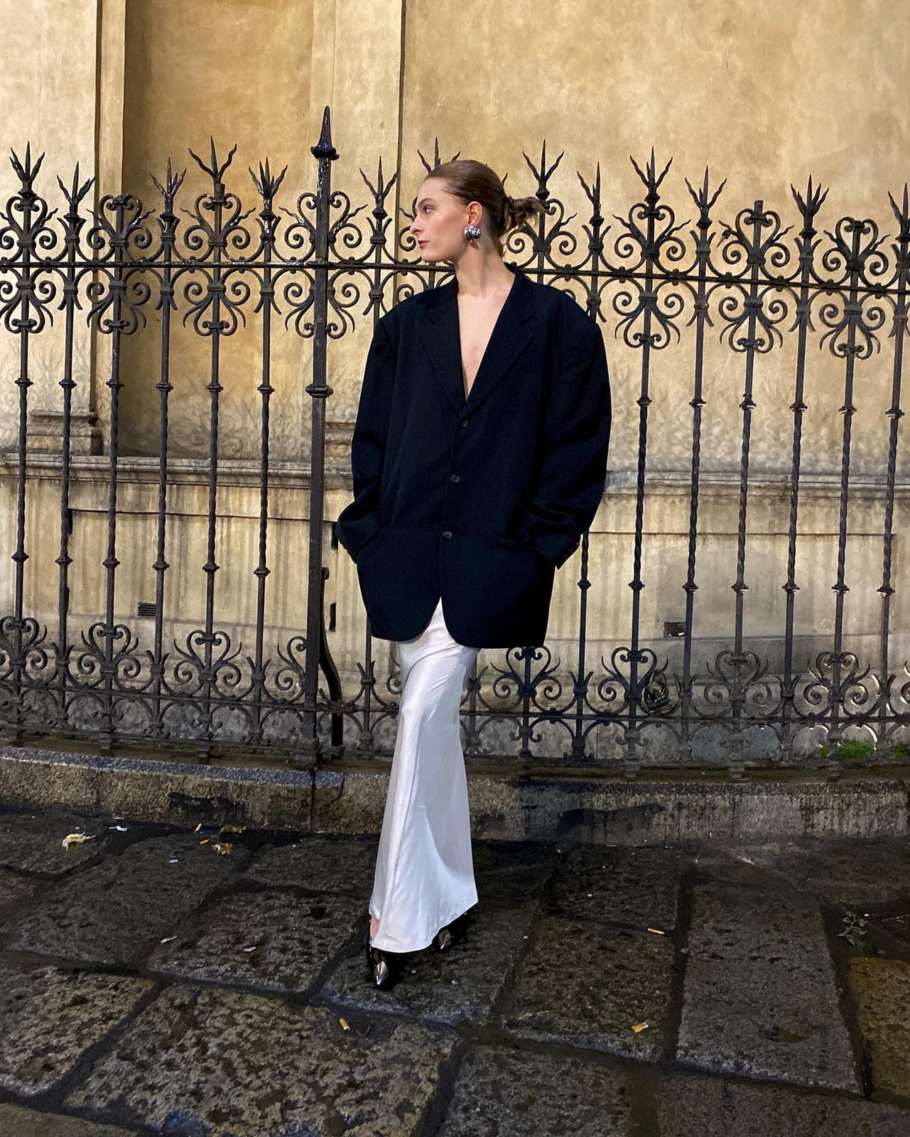 Extremely Oversized Black Blazer Over Satin Dress — Oversize Outfits