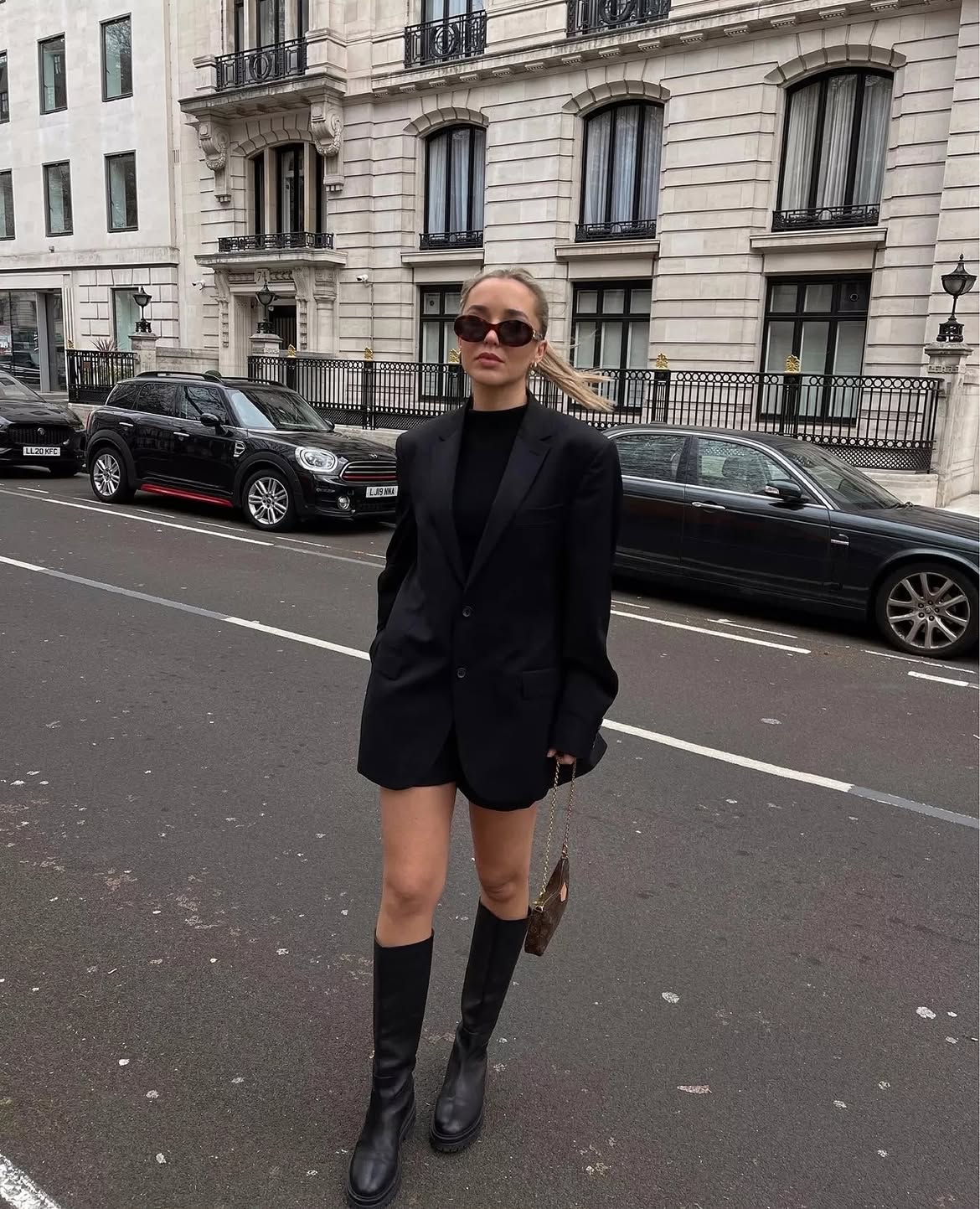 Oversized Black Blazer And Knee High Boots