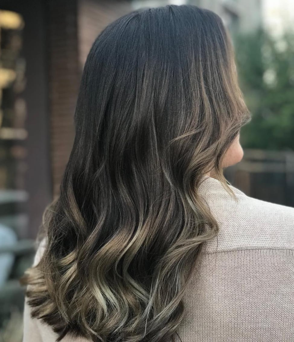 Mid-Back Dark Brown With Ash Blonde Highlights, Close-Up Take — Partial Highlights