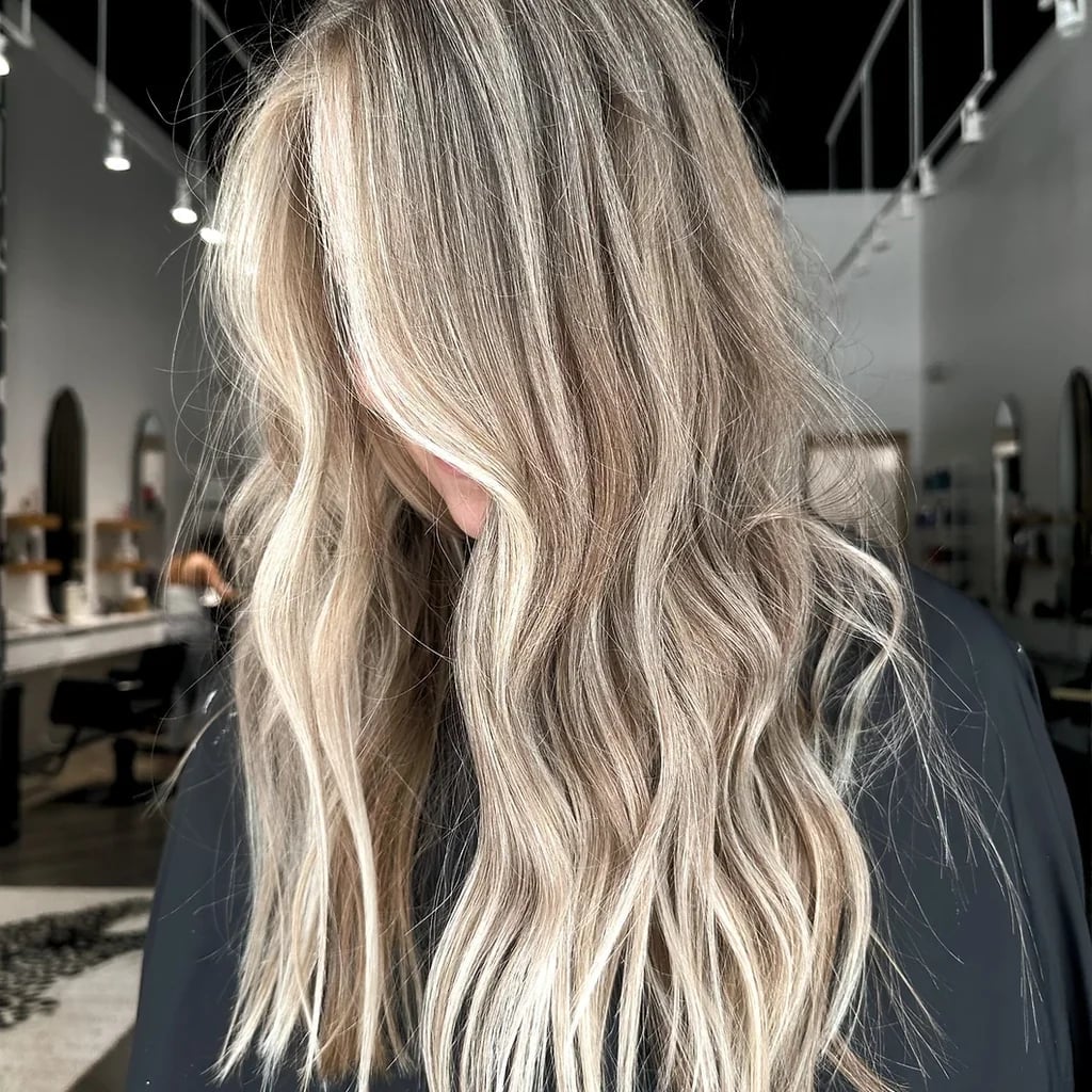 Dark Blonde Lob With Lighter Blonde Highlights and Wavy And Thick — Partial Highlights