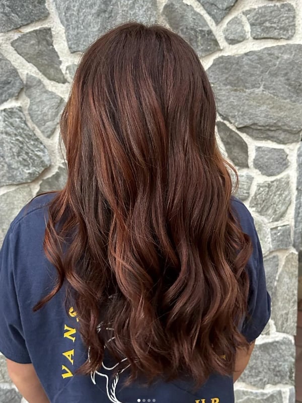 Dark Brown With Blonde Partial Highlights and Styled In Loose Waves