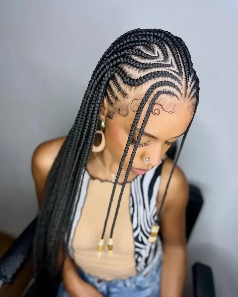 Cornrows With Geometric Parts To Mid-Back Braids Cornrows With Geometric Parts To Mid-Back Braids — Parts Braids
