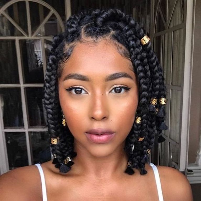 Collarbone Box Braids With Gold Beads Collarbone Box Braids With Gold Beads — Parts Braids