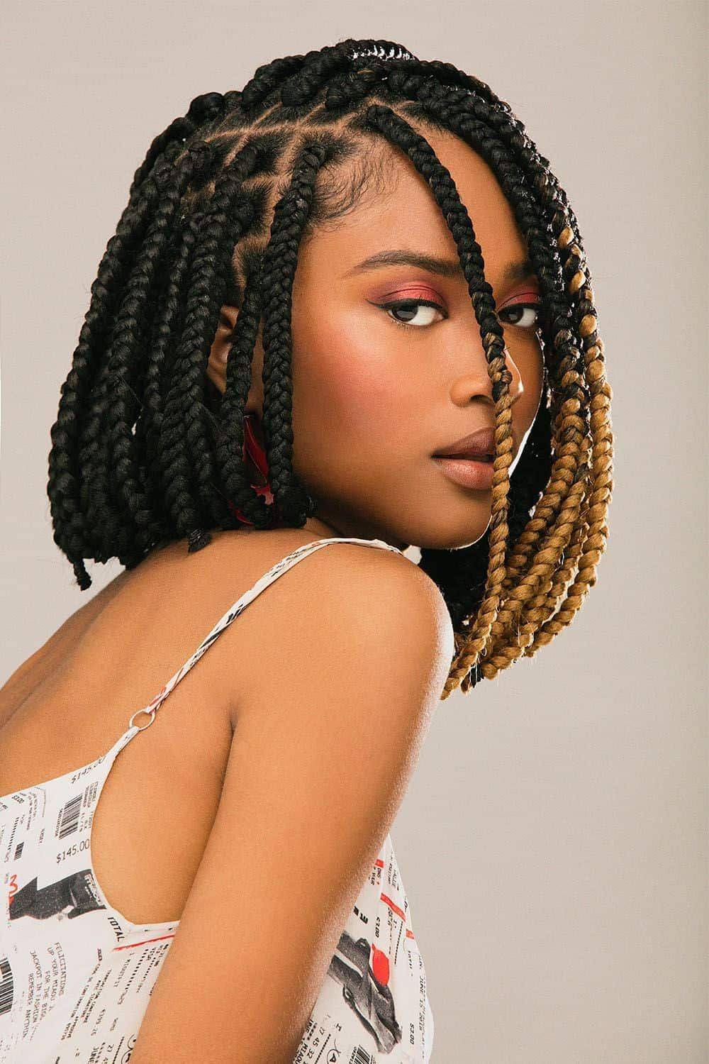 Shoulder Length Box Braids With Blonde Tips Shoulder Length Box Braids With Blonde Tips — Parts Braids