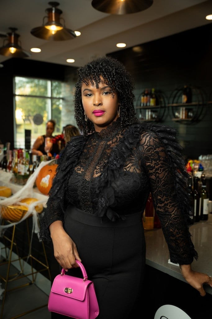 Black Lace Top with Feathered Shoulders and Trousers Black Lace Top with Feathered Shoulders and Trousers — Party Outfits Black Women