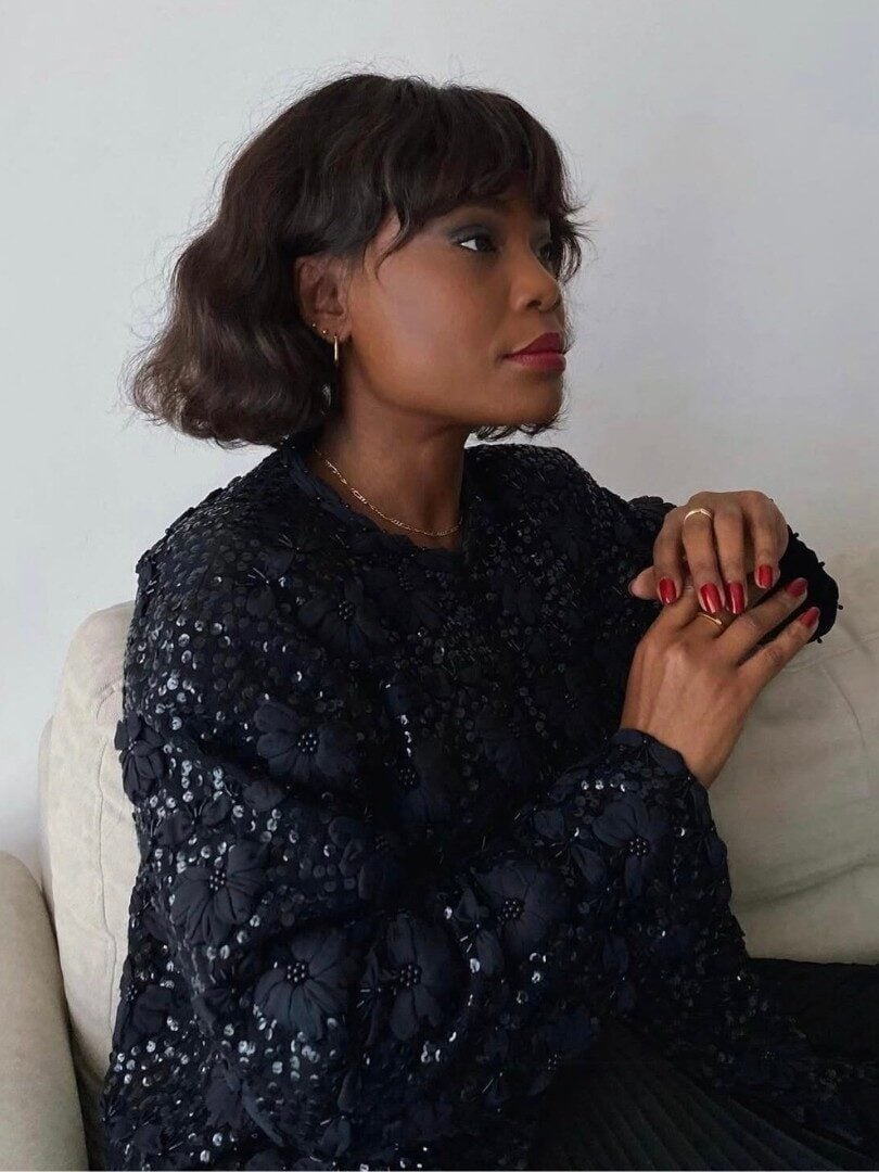 Black Sequined Jacket with Floral Embroidery Black Sequined Jacket with Floral Embroidery — Party Outfits Black Women