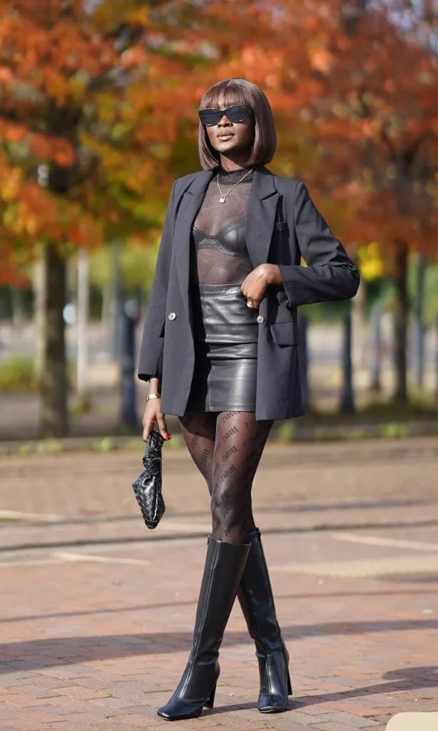 Black Blazer and Leather Mini Skirt Party Look Black Blazer and Leather Mini Skirt Party Look — Party Outfits Black Women