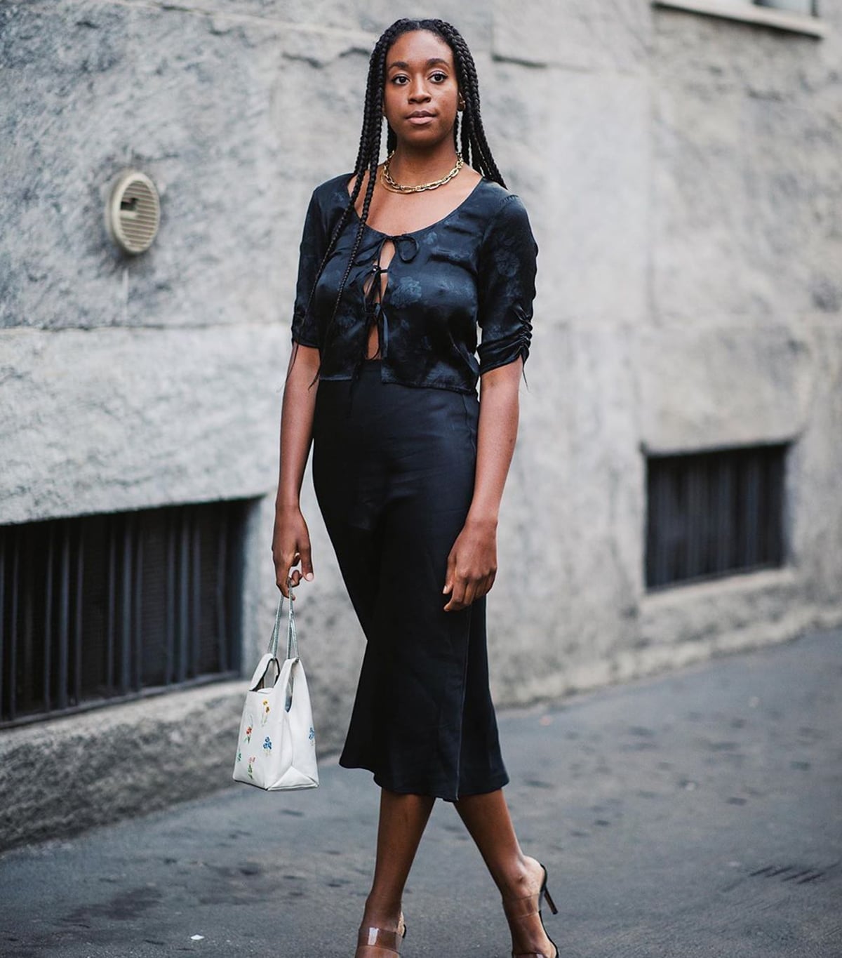 Black Tie-Front Top and Wide-Leg Trousers Set Black Tie-Front Top and Wide-Leg Trousers Set — Party Outfits Black Women